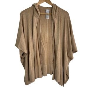 Chico's Camel Hooded Cashmere Blend Ruana Poncho Sweater - One Size